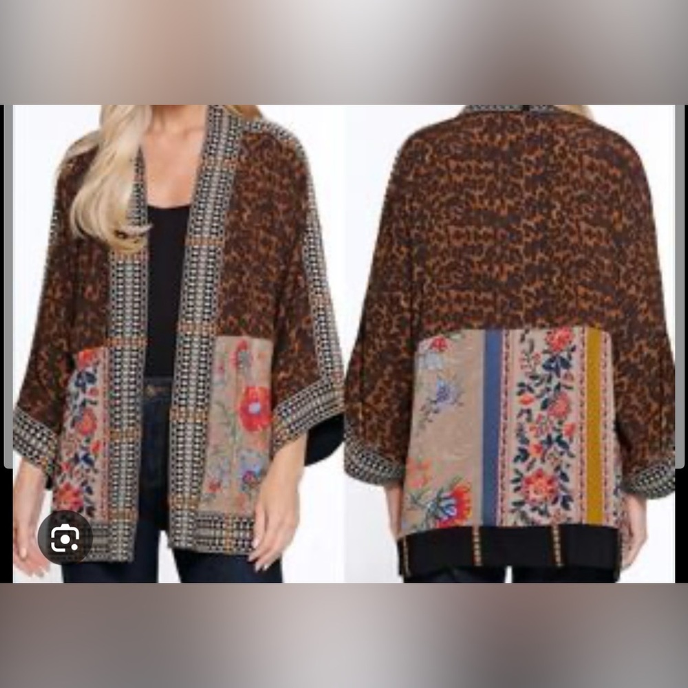John Mark Patch Print Floral Embroidered Open Front 3/4 Sleeve Kimono, size 3X